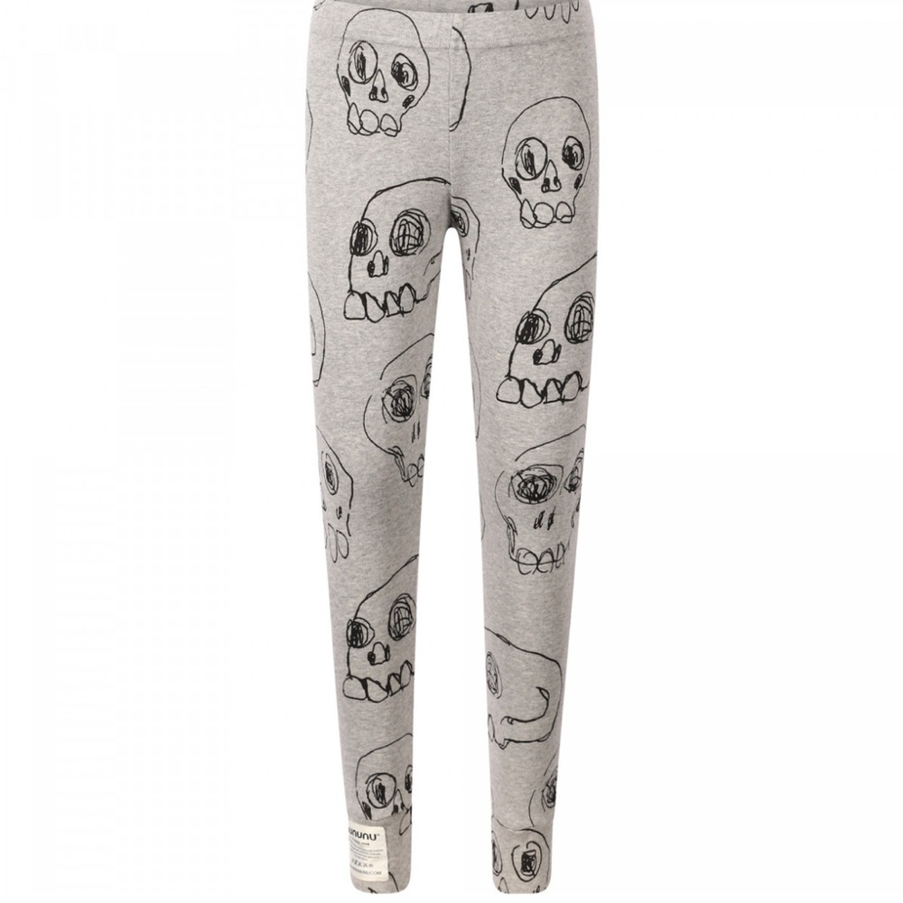 Gray Skull Print Kids Leggings